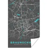 PosterMonkey Poster Stadskaart – Plattegrond – Duitsland – Blauw – Braunschweig – Kaart - 40x60 cm