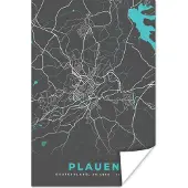 PosterMonkey Poster Stadskaart – Plattegrond – Duitsland – Blauw – Plauen – Kaart - 20x30 cm