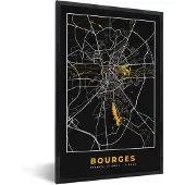 PosterMonkey Fotolijst incl. Poster - Frankrijk – Bourges – Stadskaart – Plattegrond – Kaart - 60x90 cm - Posterlijst