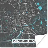PosterMonkey Poster Stadskaart – Plattegrond – Duitsland – Blauw – Oldenburg – Kaart - 100x100 cm XXL