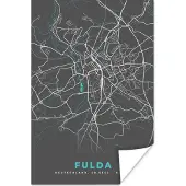 PosterMonkey Poster Blauw – Duitsland – Plattegrond – Stadskaart – Kaart – Fulda - 120x180 cm XXL