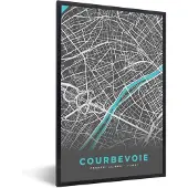 PosterMonkey Fotolijst incl. Poster - Courbevoie – Plattegrond – Frankrijk – Kaart – Stadskaart - 20x30 cm - Posterlijst