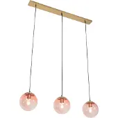 QAZQA Art deco hanglamp messing met roze glas 3-lichts - Pallon