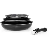 Arthur Martin Set of 3 frying pans - - AM130 - black - All hobs including induction - 20/24/28 cm + 1 handle - Aluminum