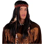 Funny fashion Indianen pruik met hoofdband en veren