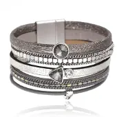 Deja Jewels Grijze multilayer dames armband met kristallen en kettingen