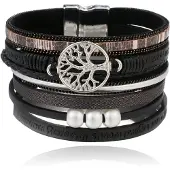 Deja Jewels Zwarte dames armband Ibiza stijl met kralen en levensboom