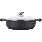 Royalty Line Marmercoating Wijde Braadpan - Zwart - Met glazen afdekplaat - 28 cm