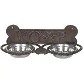 Clayre & Eef Bruine Dieren voerbak 39*18*12 cm / 2*300 ml 6Y3203