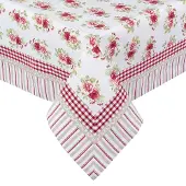 Clayre & Eef Tafelkleed 150x150 Cm - Wit, Groen, Rood, Roze - Katoen, 100% Katoen
