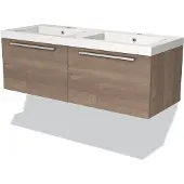 Maxaro Modulo Badkamermeubel met wastafel | 120 cm Middenbruin eiken Vlak front Mineraalmarmer 2 lades naast elkaar