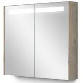 Maxaro Spiegelkast Met Verlichting Modulo 80x70cm Lichtgrijs Eiken Badkamer Spiegelkast | Spiegelkast Badkamer | Spiegelkast met Verlichting
