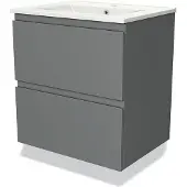 Maxaro Modulo Badkamermeubel met wastafel | 60 cm Middengrijs Greeploos front Keramiek 2 lades onder elkaar