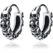 Mendes Heren oorringen van edelstaal zilverkleurig met skulls