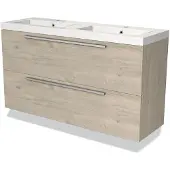 Maxaro Modulo Slim Badkamermeubel met wastafel | 120 cm Lichtgrijs eiken Vlak front Mineraalmarmer 2 lades onder elkaar