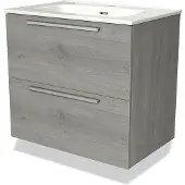 Maxaro Modulo Badkamermeubel met wastafel | 70 cm Grijs eiken Vlak front Keramiek 2 lades onder elkaar