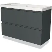 Maxaro Modulo Slim Badkamermeubel met wastafel | 100 cm Donkergrijs Greeploos front Mineraalmarmer 2 lades onder elkaar