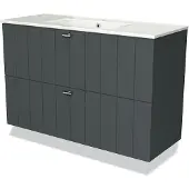 Maxaro Modulo Slim Badkamermeubel met wastafel | 100 cm Donkergrijs Lamel front Keramiek 2 lades onder elkaar