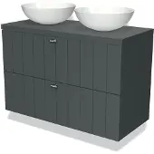 Maxaro Modulo Plato Badkamermeubel voor waskom | 100 cm Donkergrijs Lamel front Donkergrijs blad 2 lades onder elkaar
