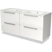Maxaro Modulo Badkamermeubel met wastafel 140 cm Hoogglans wit Vlak front Keramiek 4 lades | Badkamermeubel Wit | Wit Badmeubel | Wastafelmeubel Wit