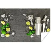 PosterMonkey Poster Cocktail shaker - IJsblokjes - Fruit - 120x80 cm