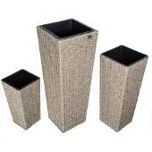Casaria Polyrattan Bloempot Set van 3 Creme