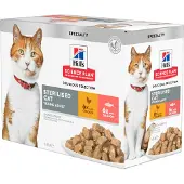 Hill's Pet Nutrition Adult Sterilised Cat nat kattenvoer met kip en zalm maaltijdzakje combipack 1 doos (12 x 85 g)