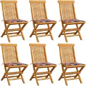 vidaXL Tuinstoelen 6 st met rood geruite kussens massief teakhout