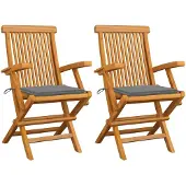 vidaXL Tuinstoelen 2 st met grijze kussens massief teakhout
