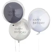 Ginger Ray - - 3 Blue & Grey Double Layered Happy Birthday - 18 inch