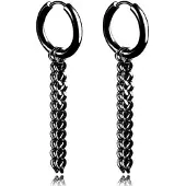 LGT JWLS Mannen oorbellen ringen zwart edelstaal met een ketting
