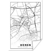 PosterMonkey Poster België – Menen – Stadskaart – Kaart – Zwart Wit – Plattegrond - 40x60 cm