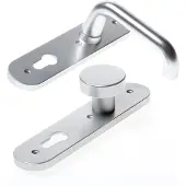 Nemef 3253 FP Rs Beslag kortschild afgerond | D kruk-knop | beslagset | geveerd | krukstift 8mm | F1 aluminium | PC72-PC72 | draairichting rechts - 9325306721