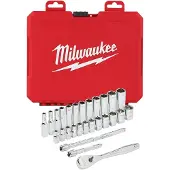 Milwaukee Ratel + doppen set 1/4 Drive 28 pc Ratchet + Socket Set Metric - 4932464943