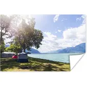 PosterMonkey Poster Kamperen bij het Meer van Genève - 120x80 cm