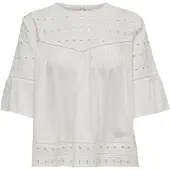 ONLY ONLIRINA EMB ANGLAISE DNM TOP - Loose fit - Ronde hals - Wit