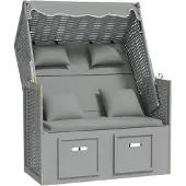 vidaXL Strandstoel met kussens poly rattan en massief hout grijs