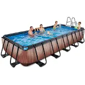 Exit Wood zwembad 540x250x100cm met zandfilterpomp en overkapping - bruin