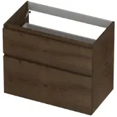Ink Onderkast 80x45cm - Greeploos - 2 Lades Asymmetrisch - Fineer Chocolate - Badkamermeubels, Wastafelonderkasten - 8718835131425