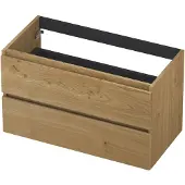 Ink Onderkast 90x45cm - Greeploos - 2 Lades - Fineer Natur - Badkamermeubels, Wastafelonderkasten - 8718835088569