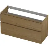 Ink Onderkast 120x45cm - Greeploos - 2 Lades Asymmetrisch - Fineer Natur - Badkamermeubels, Wastafelonderkasten - 8718835131524