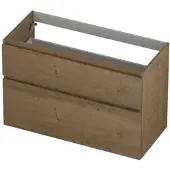 Ink Onderkast 100x45cm - Greeploos - 2 Lades Asymmetrisch - Fineer Ash Grey - Badkamermeubels, Wastafelonderkasten - 8718835131494