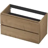 Ink Onderkast 90x45cm - Greeploos - 2 Lades - Fineer Ash Grey - Badkamermeubels, Wastafelonderkasten - 8718835088583