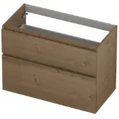 Ink Onderkast 90x45cm - Greeploos - 2 Lades Asymmetrisch - Fineer Ash Grey - Badkamermeubels, Wastafelonderkasten - 8718835131456