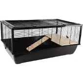 Flamingo Hamsterkooi – Elsa – caviakooi & dwergkonijnenkooi – kooi met platform en loopplank – metaal zwart & hout naturel – 77x47x36,5 cm – Europese kwaliteit