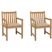 vidaXL Tuinstoelen 2 st met beige kussens massief teakhout