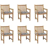 vidaXL Tuinstoelen 6 st met grijs geruite kussens massief teakhout