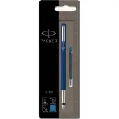 Parker Vector-vulpen | blauw met chrome afwerking | mediumpunt | blauwe inkt | hangtab