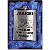 Benza Zakfles - Heupfles met Schroefdop - RVS - Voor de jarige (inhoud 210 ml)