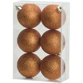 Cosy & Trendy 6x stuks kunststof glitter kerstballen oranje 8 cm - Kerstbal